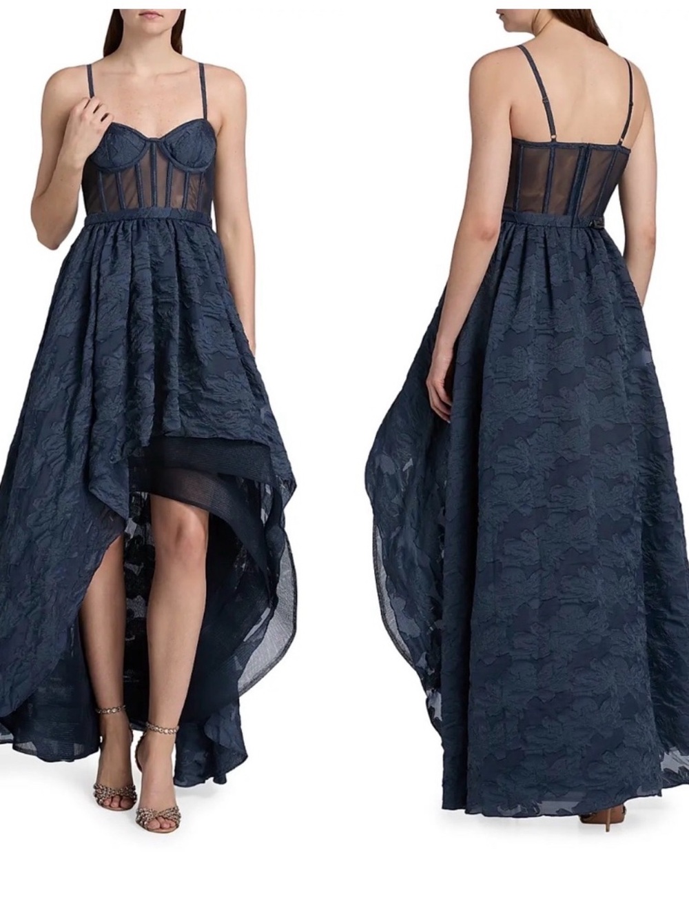 BCBGMAXARIA Navy Textured High-Low Evening Gown Size 6 NWT